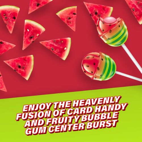Colombina Bon Bon Bum Lollipops with Bubble Gum - Watermelon 24 pieces