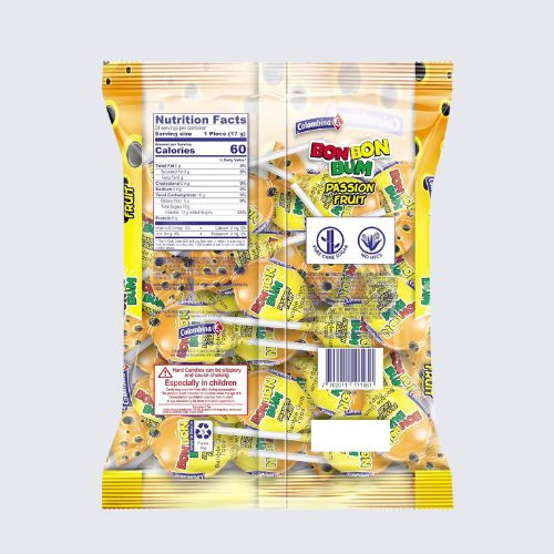 Colombina Bon Bon Bum Lollipops with Bubble Gum - Passion Fruit 24 pieces