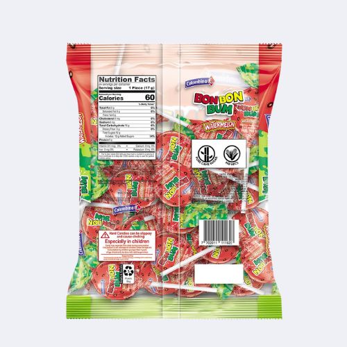 Colombina Bon Bon Bum Lollipops with Bubble Gum - Watermelon 24 pieces
