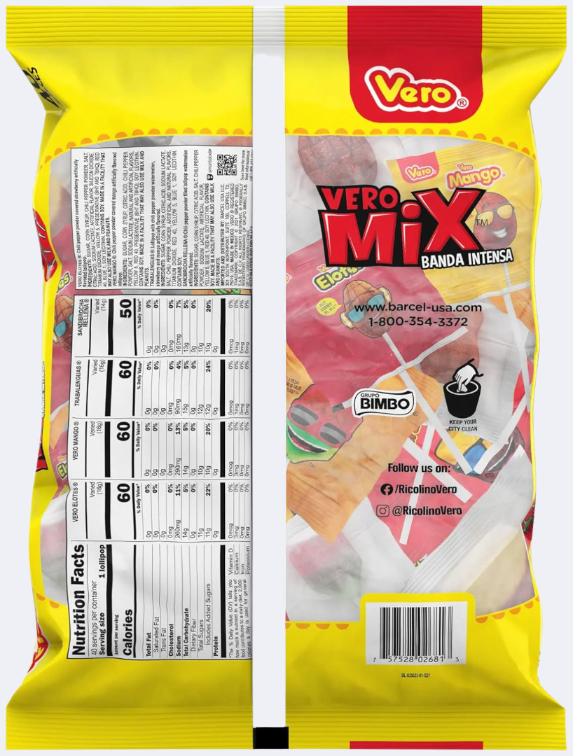 Vero Banda Fuego Mix Assorted Chili Lollipops 40 Pieces