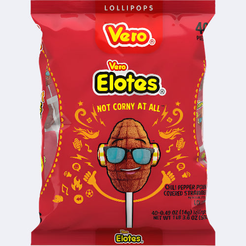 Vero Elotes Strawberry Hot and Sweet Candy Lollipop 40 Pieces