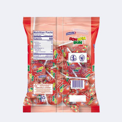 Colombina Bon Bon Bum Lollipops with Bubble Gum - Strawberry 24 pieces