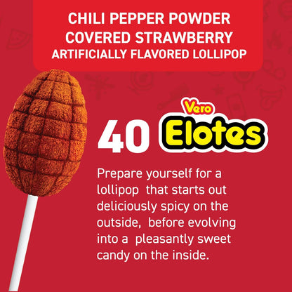 Vero Elotes Strawberry Hot and Sweet Candy Lollipop 40 Pieces